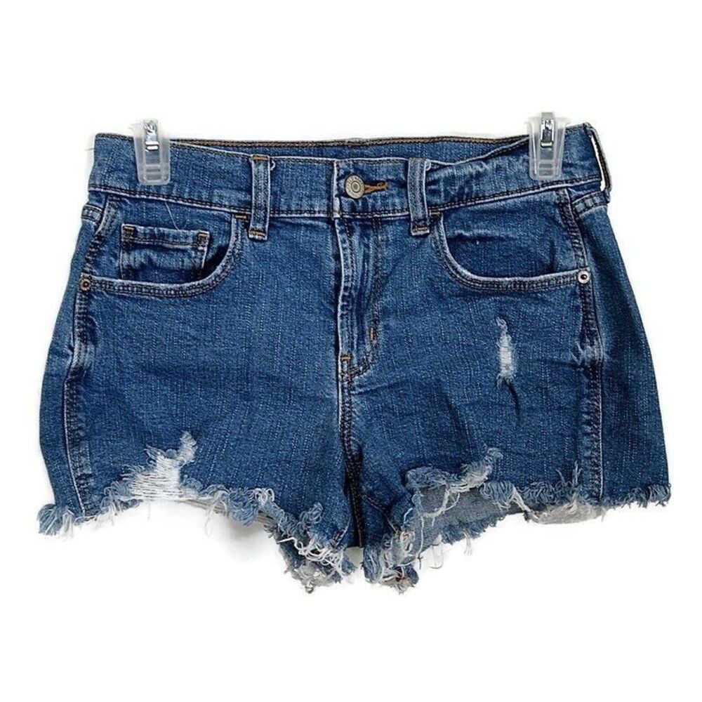 Old Navy Womens sz 2 Jean Shorts Boyfriend Fit Med Wash Faded Distressed Denim